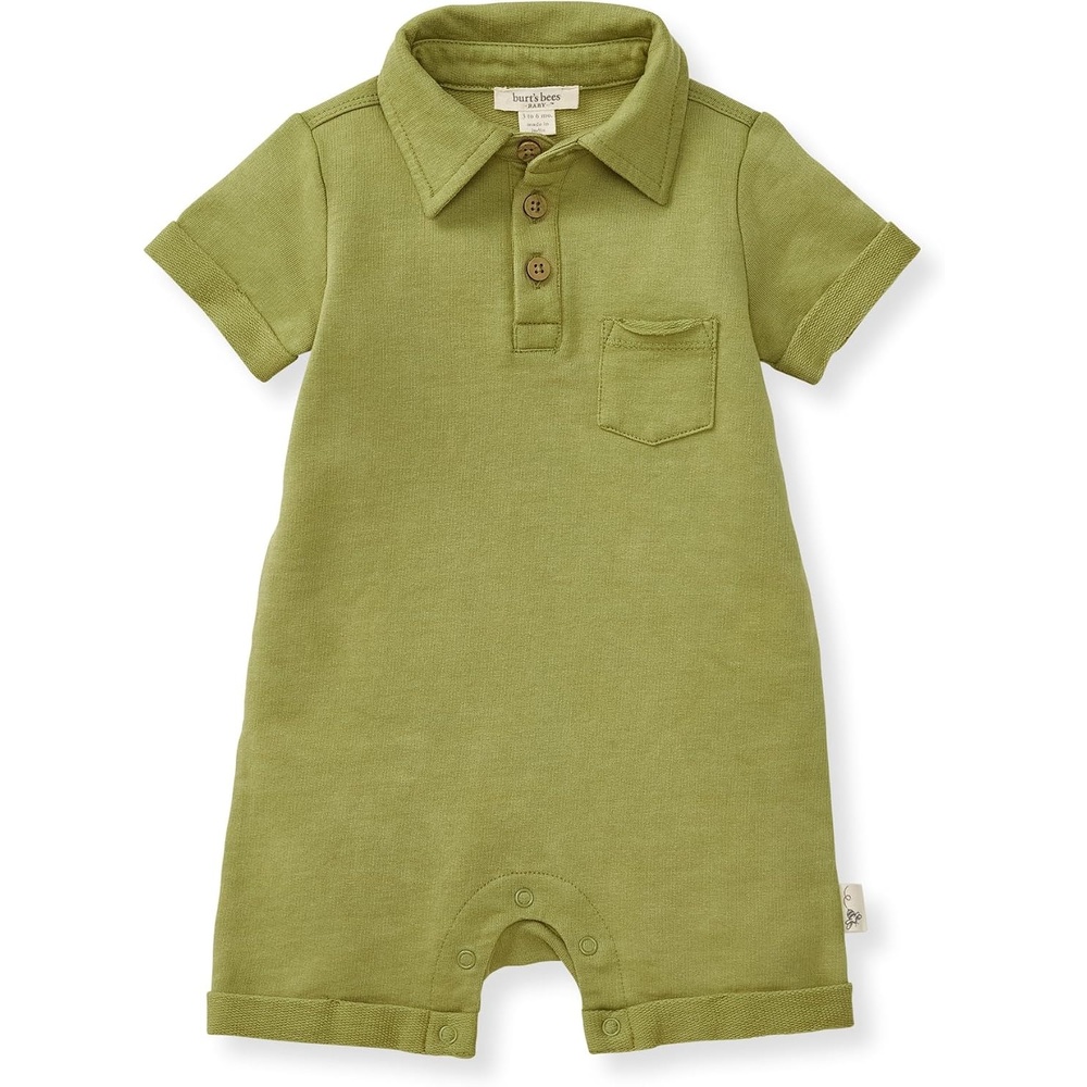image:imageBurts Bees Baby Boys Polo Romper 100 Organic Cotton Onepiece Shortall and Layette SetIguana Polo