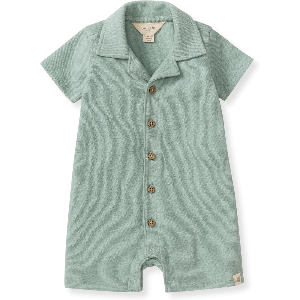 image:imageBurts Bees Baby Boys Polo Romper 100 Organic Cotton Onepiece Shortall and Layette SetJade Stone