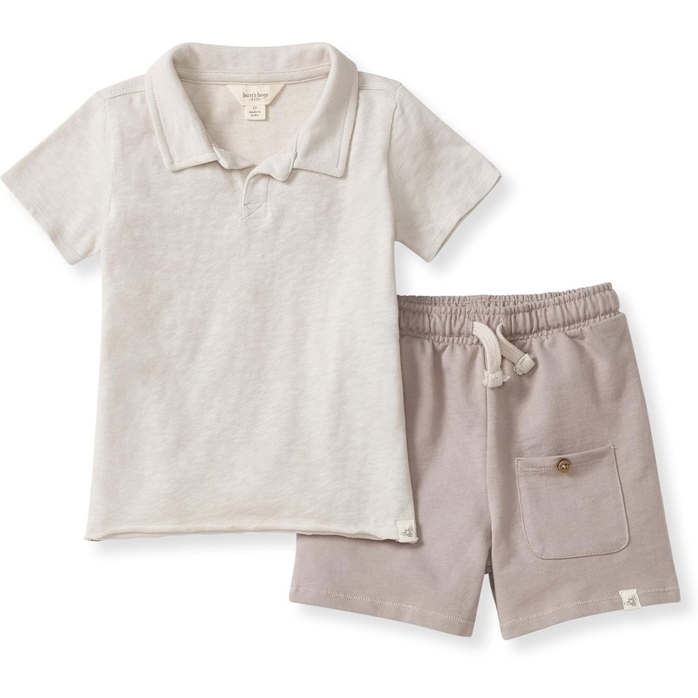 image:imageBurts Bees Baby Boys Shirt and Pant Set Top amp Shorts Outfit Bundle 100 Organic CottonChunky Slub Polo Set