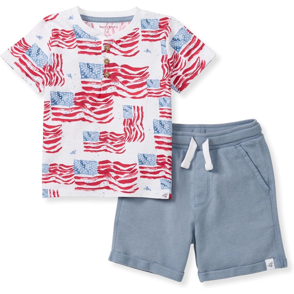image:imageBurts Bees Baby Boys Shirt and Pant Set Top amp Shorts Outfit Bundle 100 Organic CottonMajestic Flags