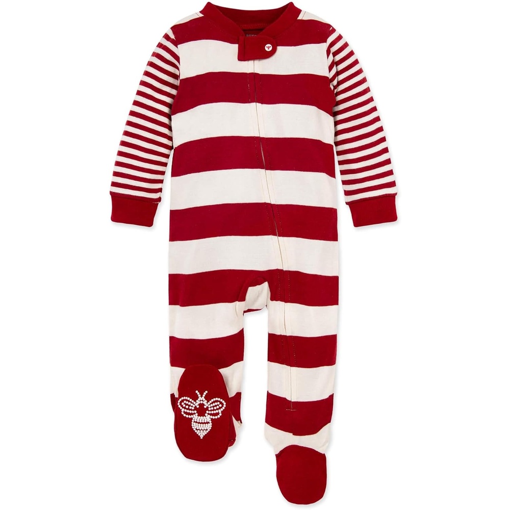 image:imageBurts Bees Baby Boys Sleep and Play PJs 100 Organic Cotton OnePiece Zip Front Romper Jumpsuit PajamasCardinal Stripes
