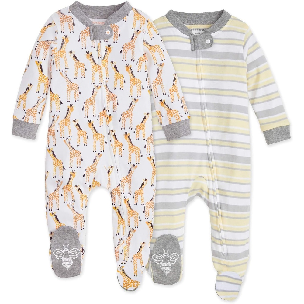 image:imageBurts Bees Baby Boys Sleep and Play PJs 100 Organic Cotton OnePiece Zip Front Romper Jumpsuit PajamasGiraffe