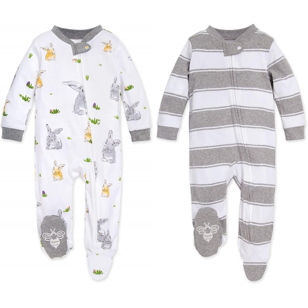 image:imageBurts Bees Baby Boys Sleep and Play PJs 100 Organic Cotton OnePiece Zip Front Romper Jumpsuit PajamasGrey