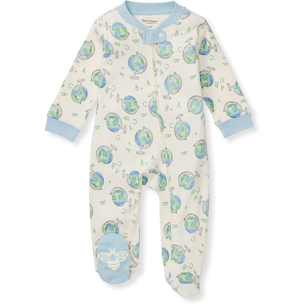 image:imageBurts Bees Baby Boys Sleep and Play PJs 100 Organic Cotton OnePiece Zip Front Romper Jumpsuit PajamasLittle Globe