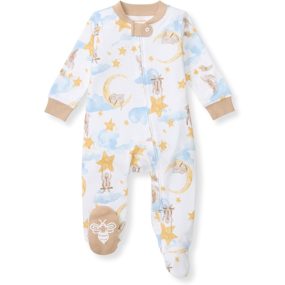 image:imageBurts Bees Baby Boys Sleep and Play PJs 100 Organic Cotton OnePiece Zip Front Romper Jumpsuit PajamasStardust Bunnies