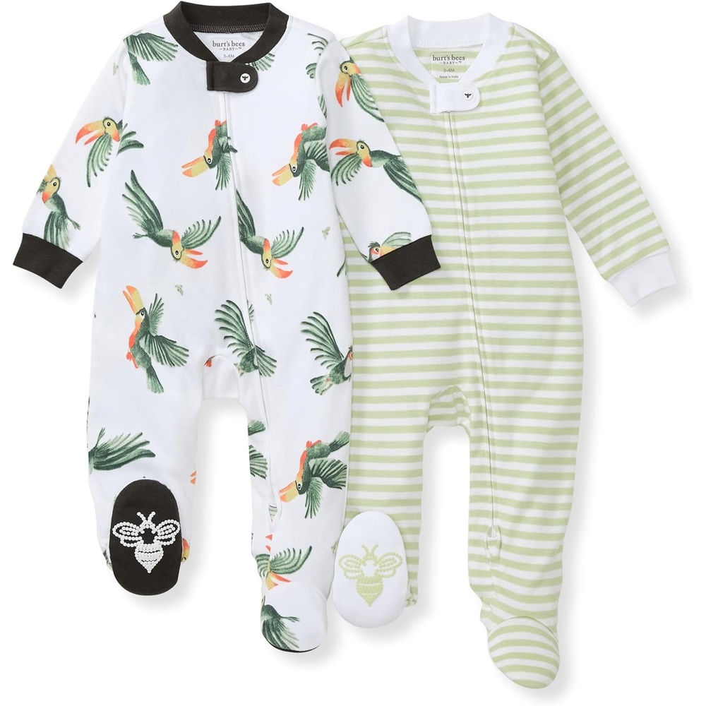 image:imageBurts Bees Baby Boys Sleep and Play PJs 100 Organic Cotton OnePiece Zip Front Romper Jumpsuit PajamasToucan