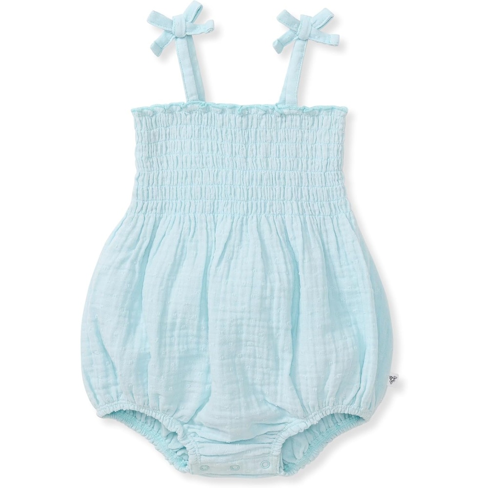 image:imageBurts Bees Baby Girls Bubble Romper 100 Organic Cotton Onepiece Shortall and Layette Girl OutfitBlue Dotted Muslin
