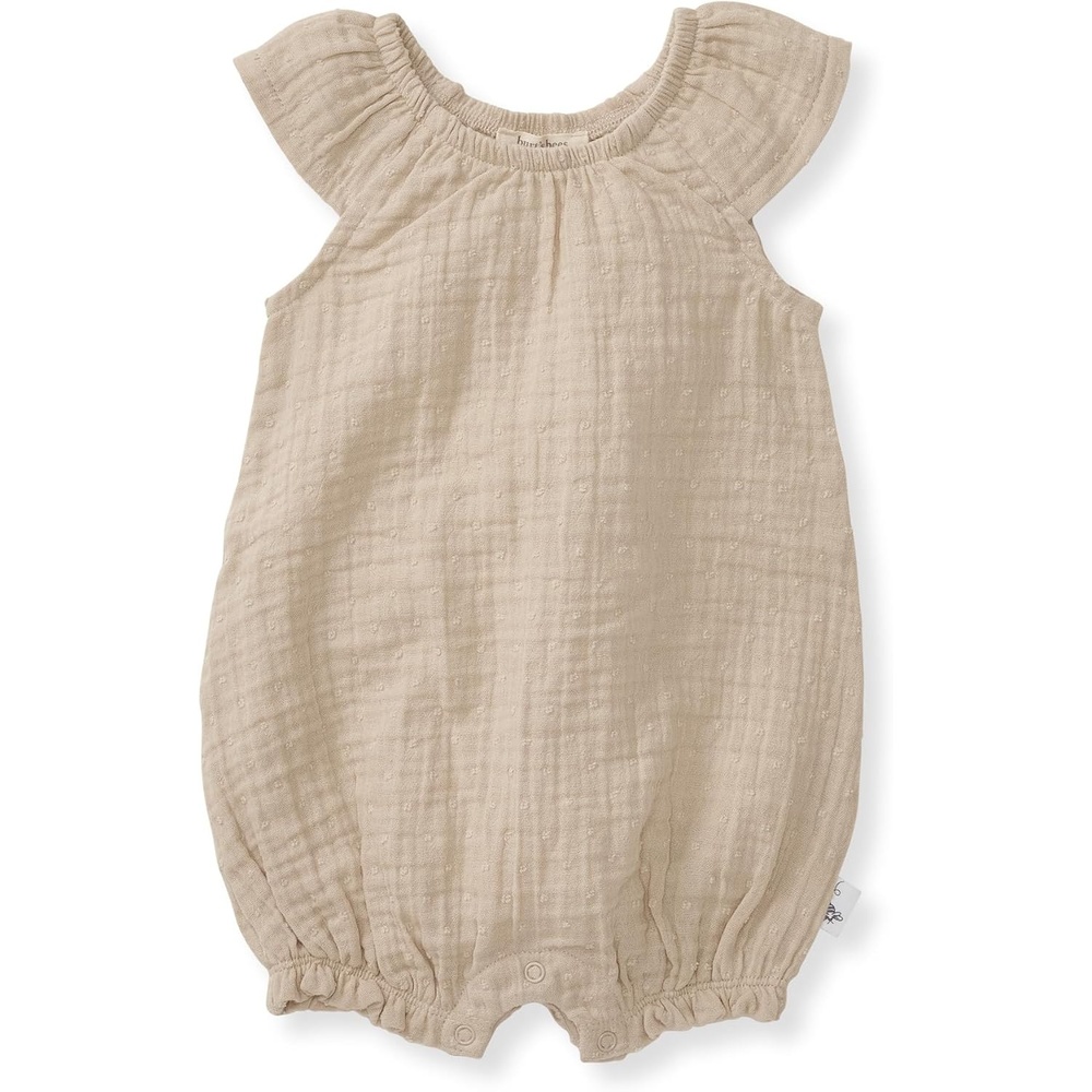 image:imageBurts Bees Baby Girls Bubble Romper 100 Organic Cotton Onepiece Shortall and Layette Girl OutfitFossil Dotted Muslin