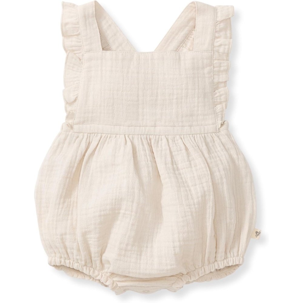 image:imageBurts Bees Baby Girls Bubble Romper 100 Organic Cotton Onepiece Shortall and Layette Girl OutfitRain Cloud Muslin
