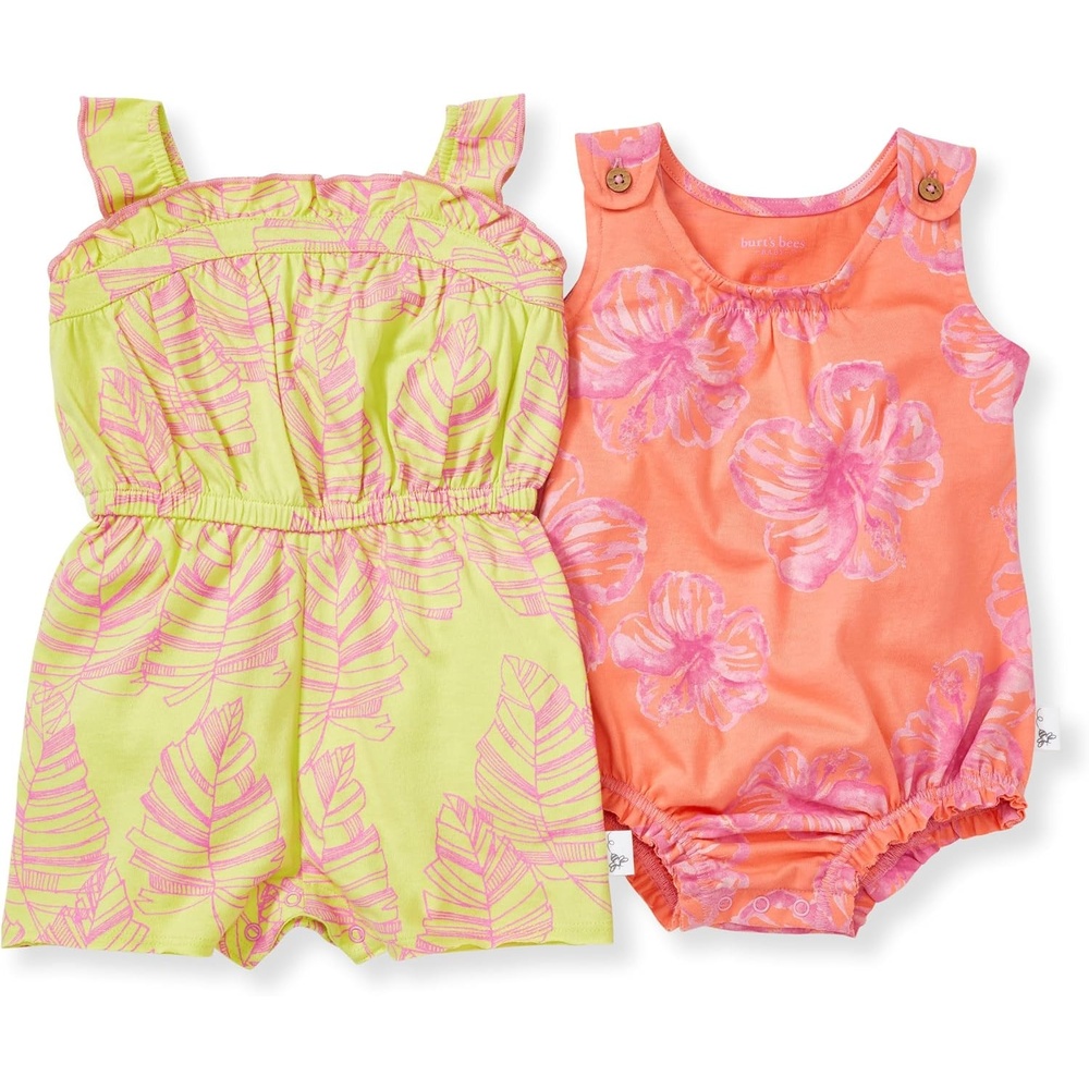 image:imageBurts Bees Baby Girls Bubble Romper 100 Organic Cotton Onepiece Shortall and Layette Girl OutfitTransparent Jungle