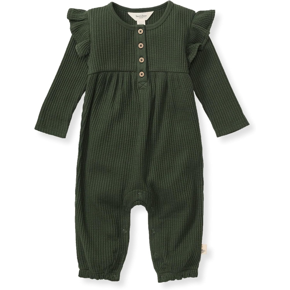 image:imageBurts Bees Baby Girls Long Sleeve Jumpsuit 100 Organic Cotton OnePiece Outfit CoverallDark Jade Thermal