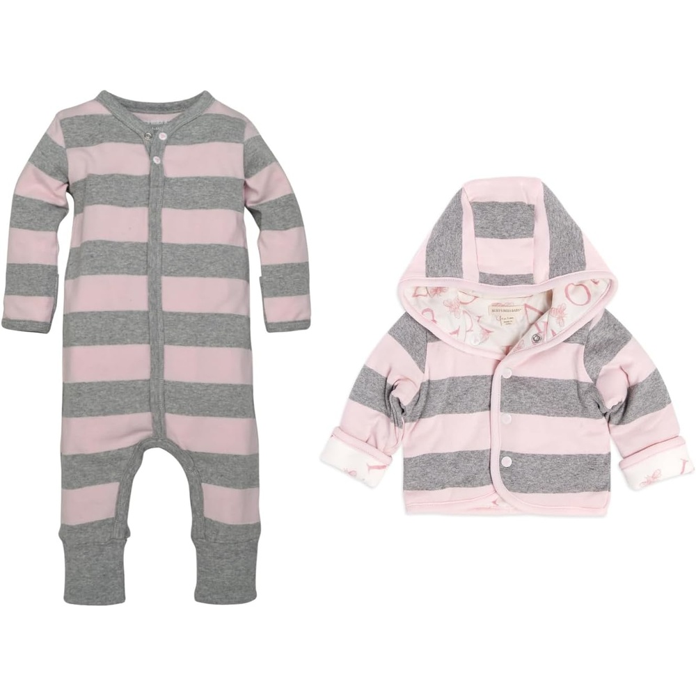 image:imageBurts Bees Baby Girls Long Sleeve Jumpsuit 100 Organic Cotton OnePiece Outfit CoverallPink Jumpsuit Jacket Set