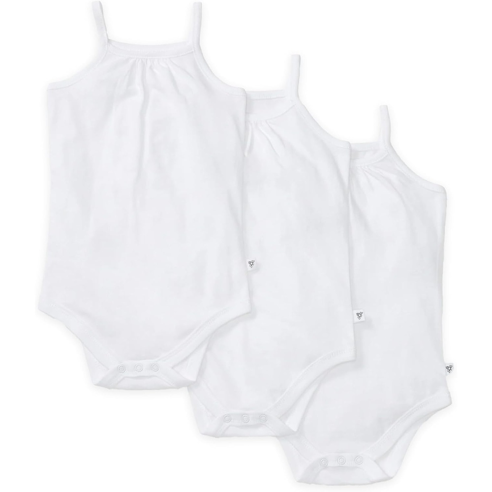 image:imageBurts Bees Baby Girls OnePiece Organic Cotton Camisole Bodysuits 3PackCloud White Camis