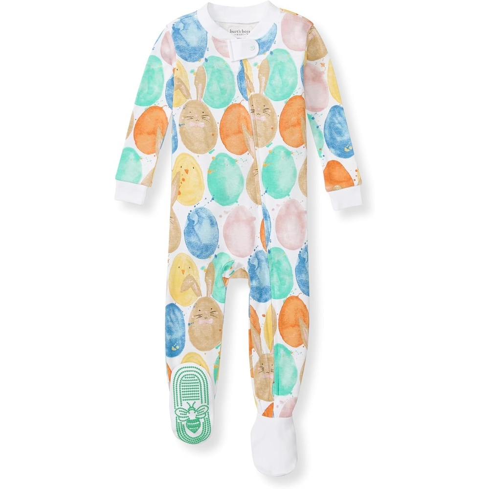 image:imageBurts Bees Baby Girls Sleeper Pajamas 100 Organic Cotton Onepiece PJs Diagonal Zip Up Jumpsuit Snug Fit FootieEaster Friends