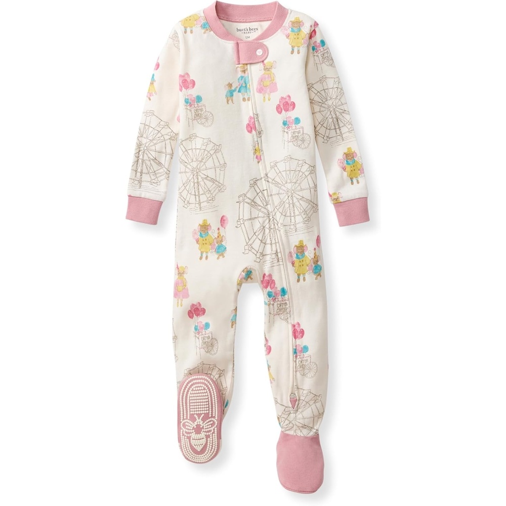 image:imageBurts Bees Baby Girls Sleeper Pajamas 100 Organic Cotton Onepiece PJs Diagonal Zip Up Jumpsuit Snug Fit FootieFall Carnival