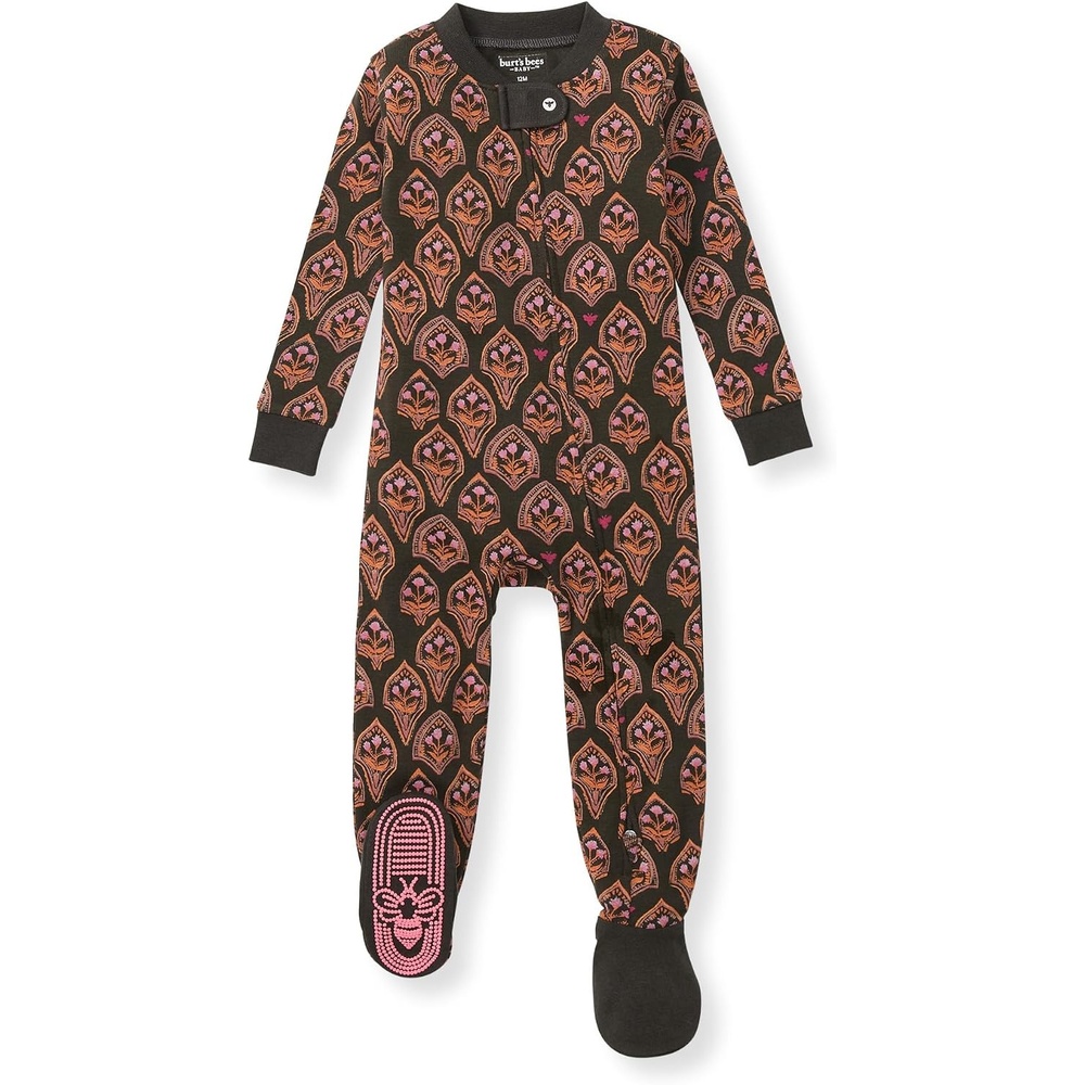 image:imageBurts Bees Baby Girls Sleeper Pajamas 100 Organic Cotton Onepiece PJs Diagonal Zip Up Jumpsuit Snug Fit FootieFloral Arches