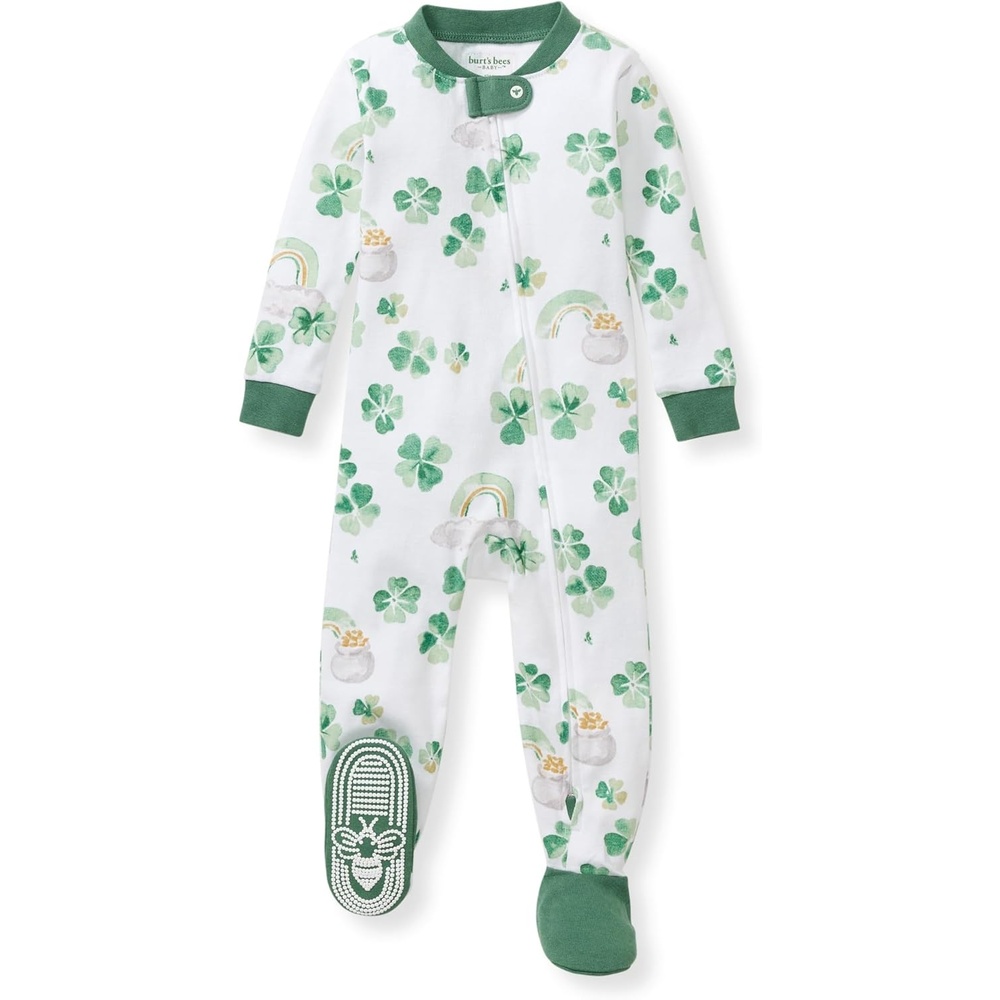 image:imageBurts Bees Baby Girls Sleeper Pajamas 100 Organic Cotton Onepiece PJs Diagonal Zip Up Jumpsuit Snug Fit FootieHappy Go Lucky