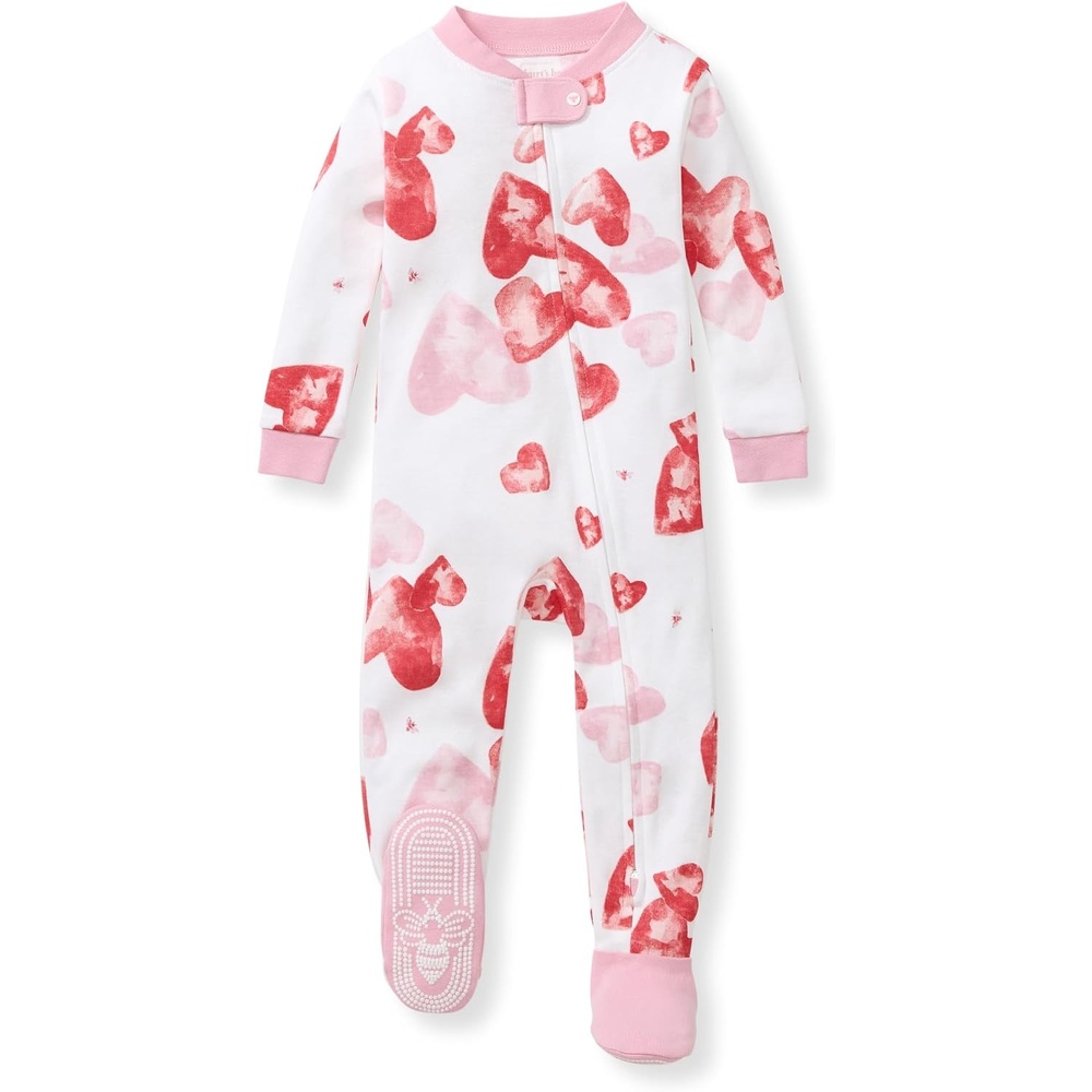 image:imageBurts Bees Baby Girls Sleeper Pajamas 100 Organic Cotton Onepiece PJs Diagonal Zip Up Jumpsuit Snug Fit FootieI Heart You