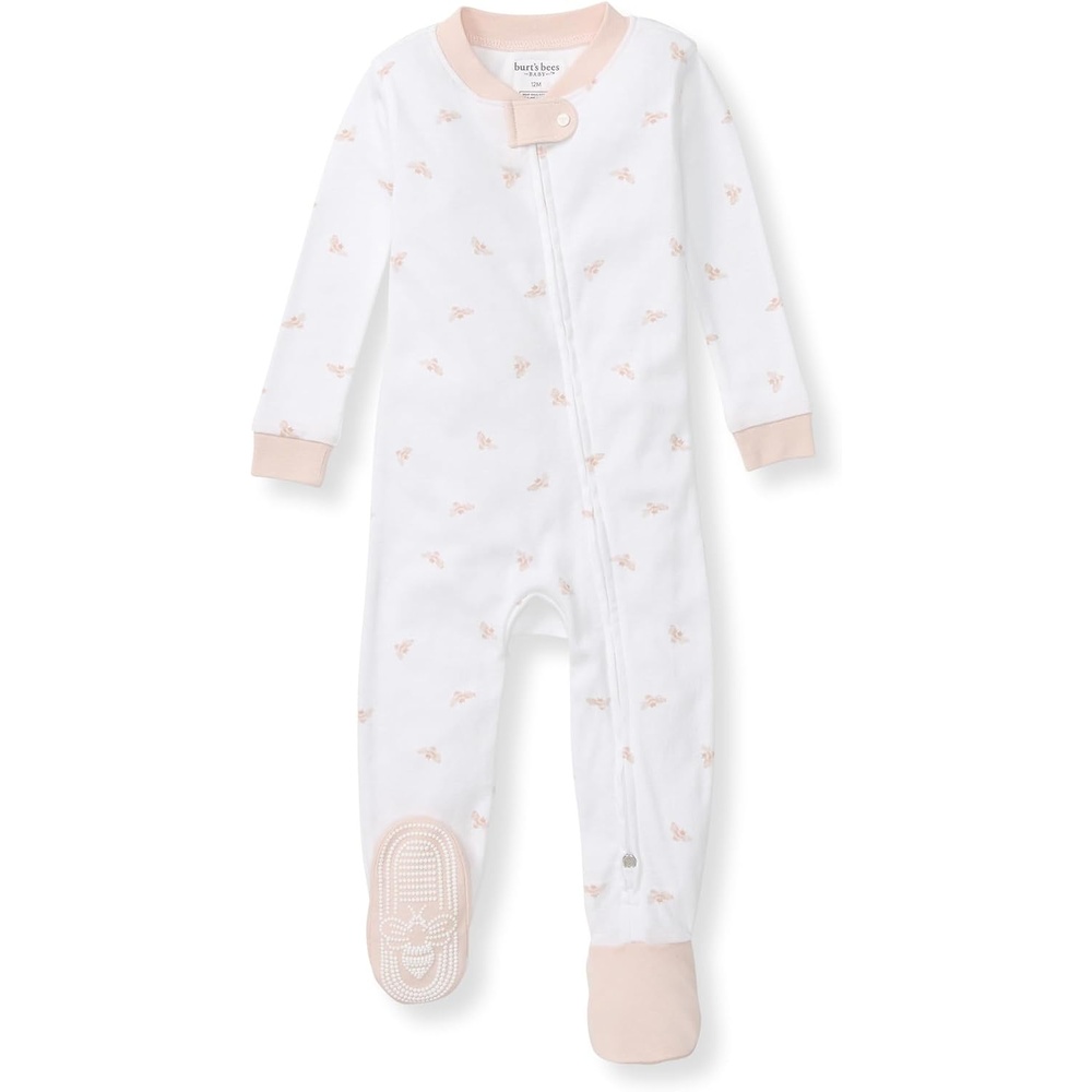 image:imageBurts Bees Baby Girls Sleeper Pajamas 100 Organic Cotton Onepiece PJs Diagonal Zip Up Jumpsuit Snug Fit FootiePink Golden Bee