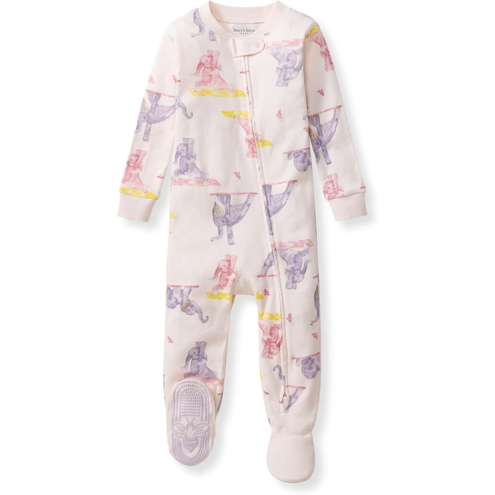 image:imageBurts Bees Baby Girls Sleeper Pajamas 100 Organic Cotton Onepiece PJs Diagonal Zip Up Jumpsuit Snug Fit FootieYogi Elephants