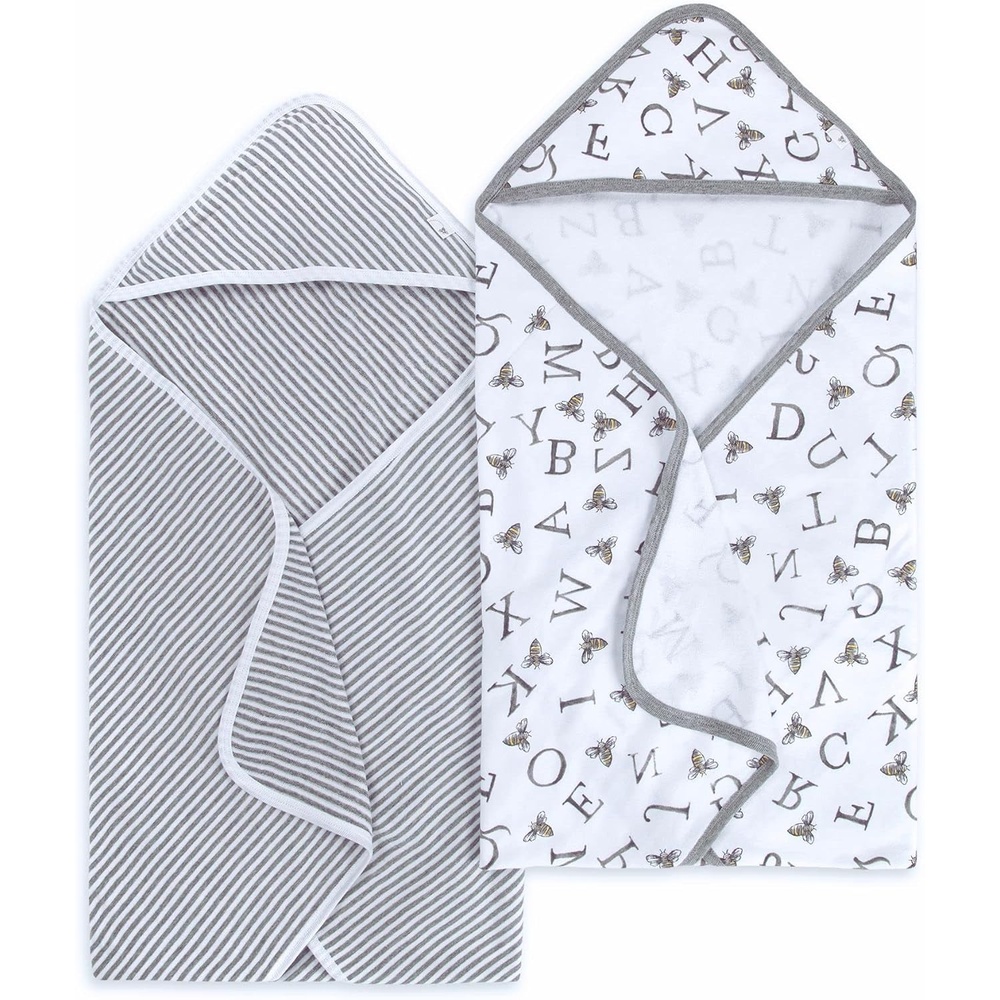 image:imageBurts Bees Baby Infant Hooded Towels Organic Cotton Unisex Bath Essentials Nursery Towel with Hood Set 29 x 29 in 2PackAlphabet
