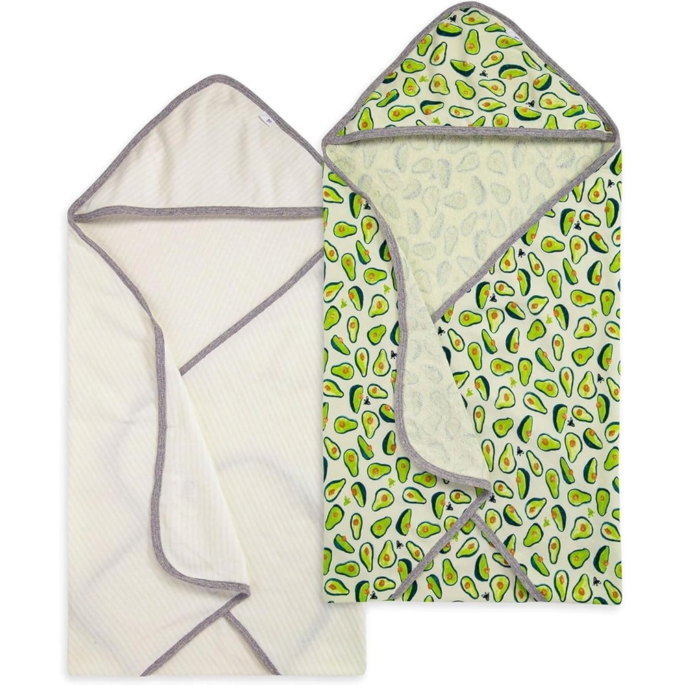 image:imageBurts Bees Baby Infant Hooded Towels Organic Cotton Unisex Bath Essentials Nursery Towel with Hood Set 29 x 29 in 2PackGreen Avocados