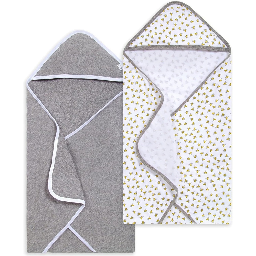 image:imageBurts Bees Baby Infant Hooded Towels Organic Cotton Unisex Bath Essentials Nursery Towel with Hood Set 29 x 29 in 2PackGrey Yellow Bees