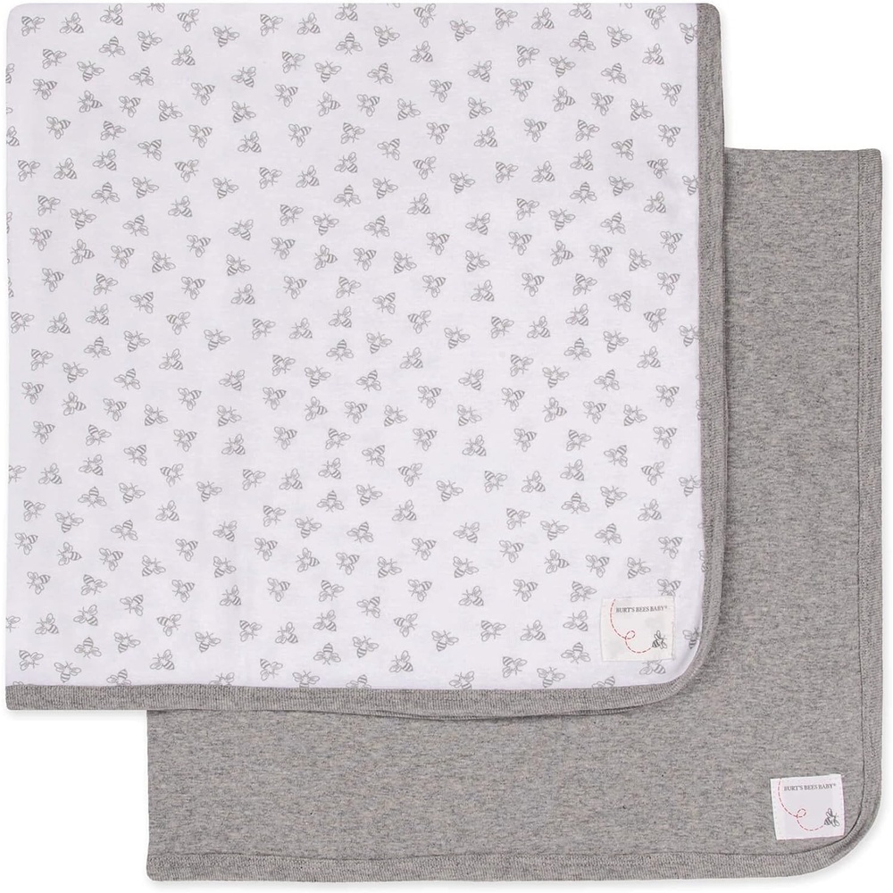 image:imageBurts Bees Baby Infant Receiving Blankets Made with 100 Organic Cotton Stretchy and Soft Honey Bee Newborn Swaddle Blanket  Size 29 x 29 Inches  2 Pack SetHeather Grey