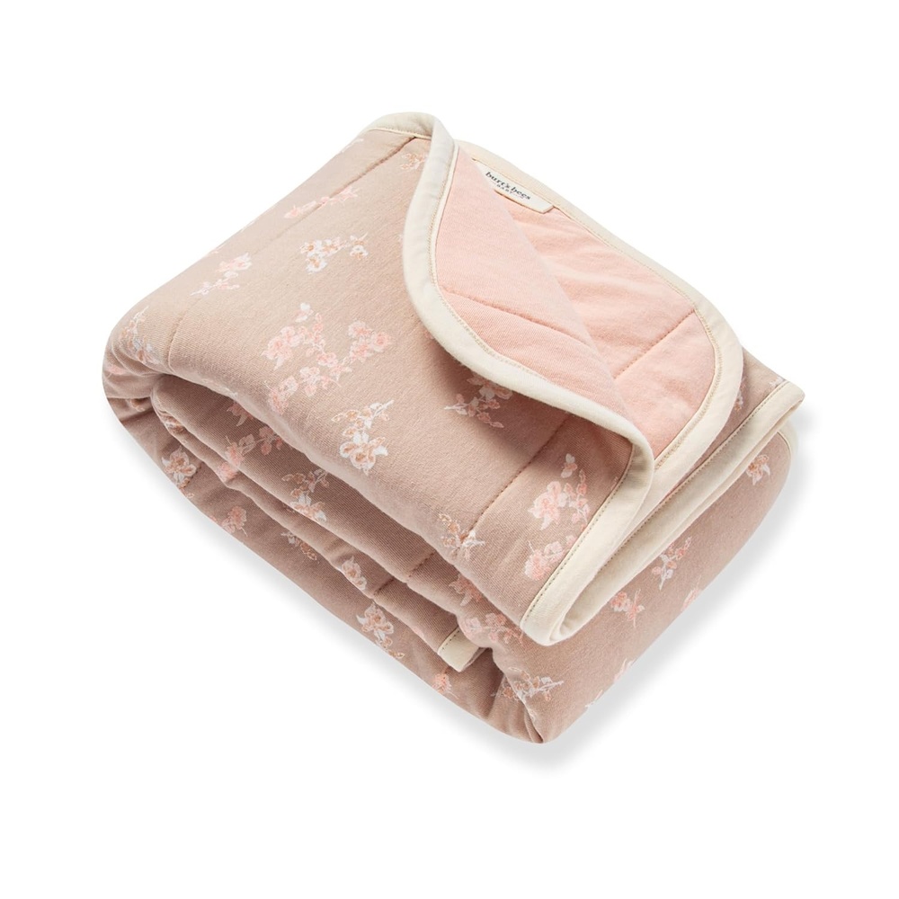 image:imageBurts Bees Baby Infant Reversible Blanket 100 Organic Cotton Nursery Blanket Breathable Nursery Bedding 30 W x 40 LWhimsical Floral