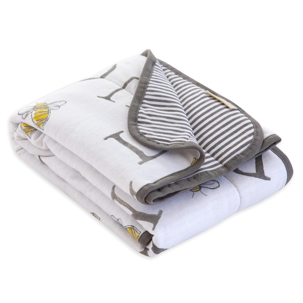 image:imageBurts Bees Baby Infant Reversible Blankets 100 Organic Cotton GOTS Certified  ABeeC Prints with Quilting Pattern Soft Nursery Blanket with 100 Polyester Fill for Size 30 x 40 InchAbeec