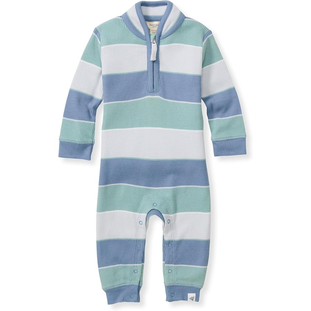 image:imageBurts Bees Baby Jumpsuit 100 Organic Cotton Onepiece Outfit Coverall With HatBlue Multi Stripe
