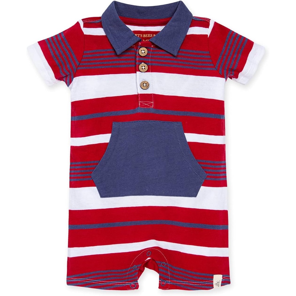 image:imageBurts Bees Baby Jumpsuit 100 Organic Cotton Onepiece Outfit Coverall With HatCherry Multi Stripe