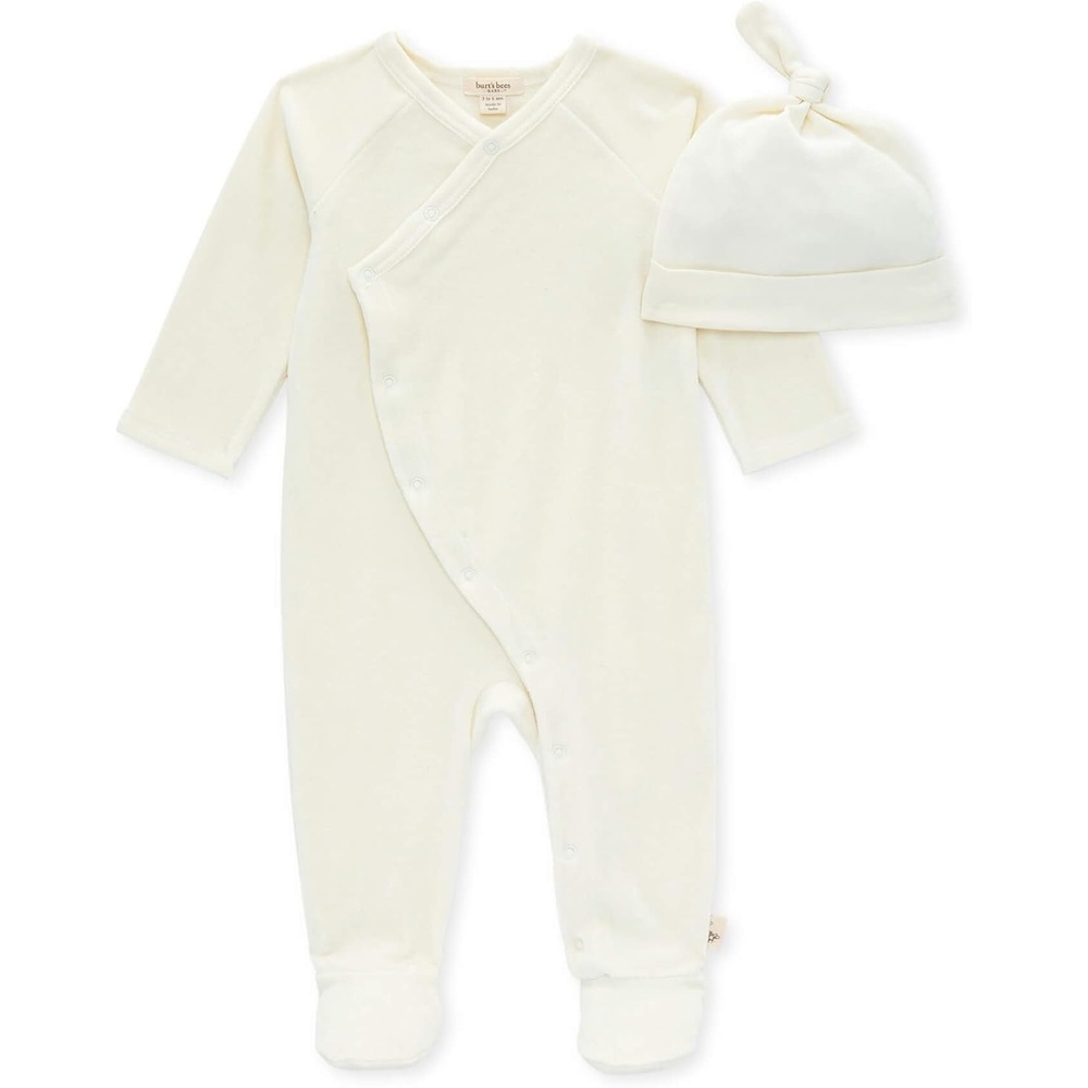 image:imageBurts Bees Baby Jumpsuit 100 Organic Cotton Onepiece Outfit Coverall With HatEggshell Velour