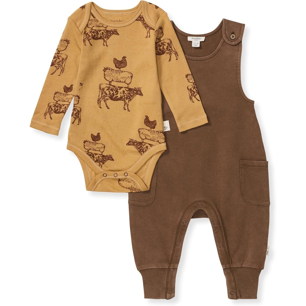 image:imageBurts Bees Baby Jumpsuit 100 Organic Cotton Onepiece Outfit Coverall With HatFarm Animals Overall Set