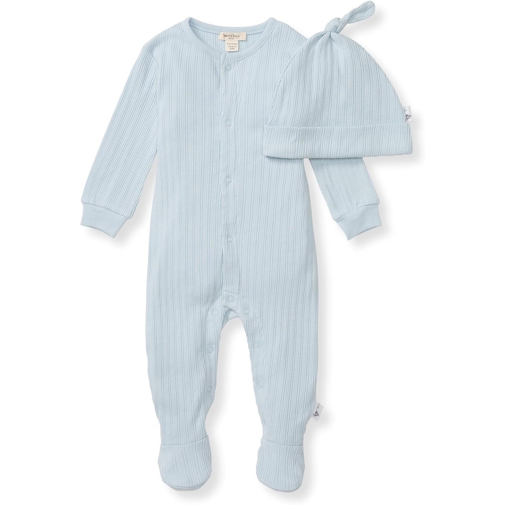 image:imageBurts Bees Baby Jumpsuit 100 Organic Cotton Onepiece Outfit Coverall With HatOcean Sweet Rib