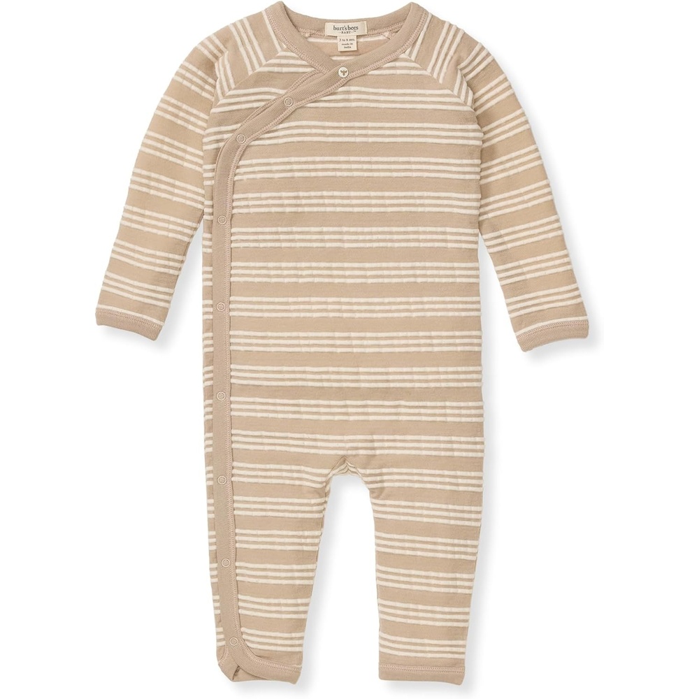 image:imageBurts Bees Baby Jumpsuit 100 Organic Cotton Onepiece Outfit Coverall With HatRaised Stripe Tan