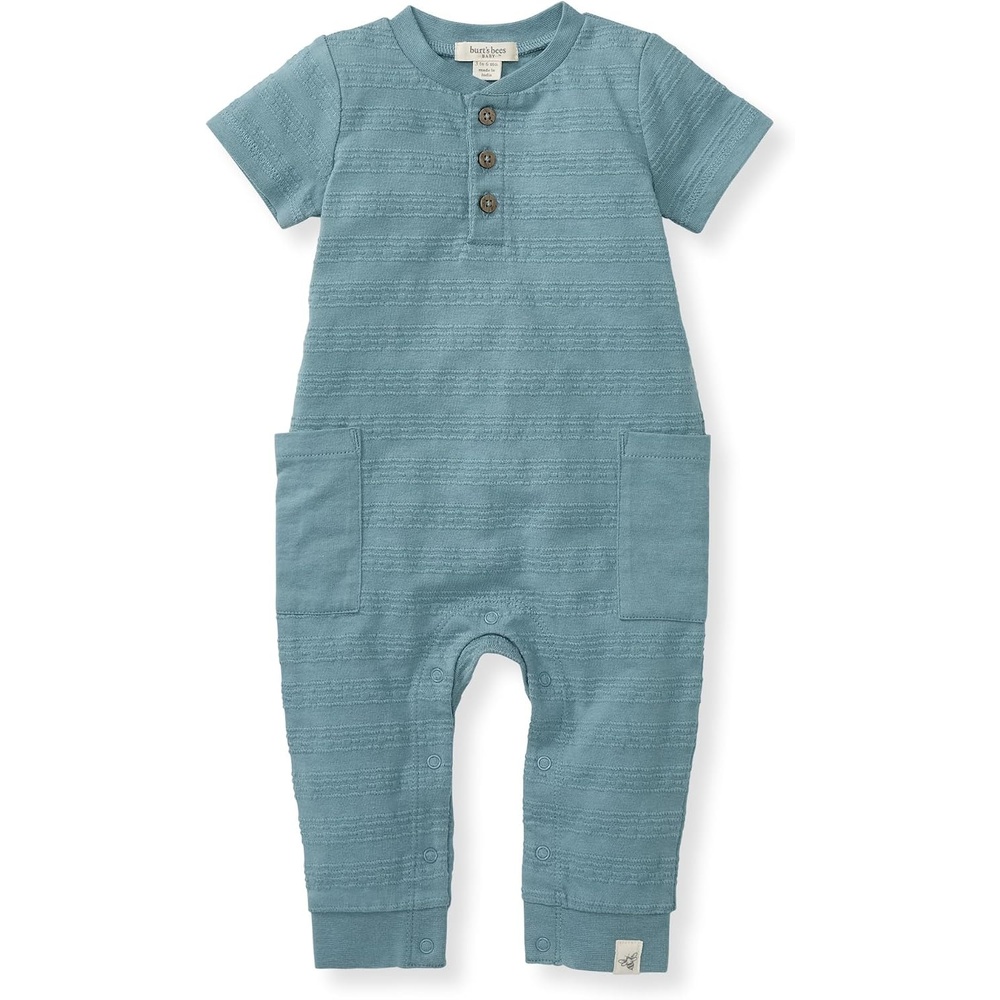 image:imageBurts Bees Baby Jumpsuit 100 Organic Cotton Onepiece Outfit Coverall With HatSmoke Blue