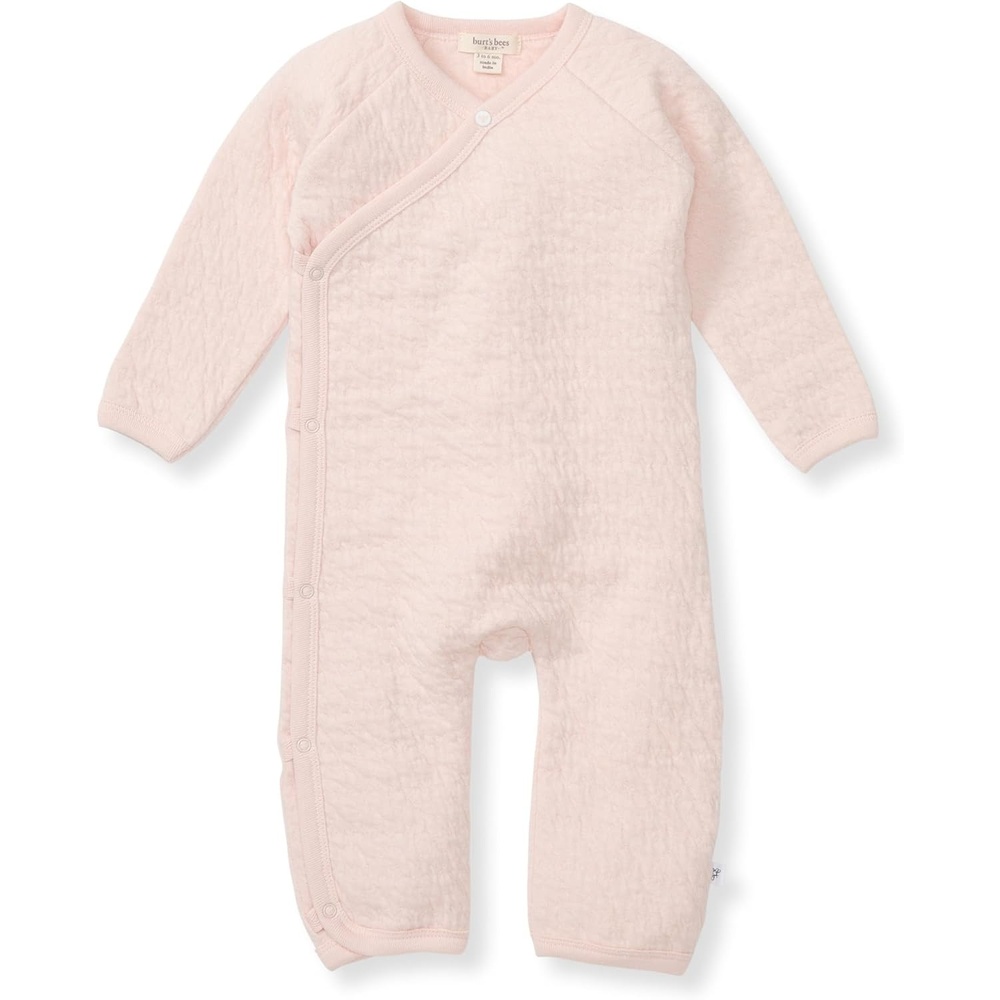image:imageBurts Bees Baby Long Sleeve Quilted WrapFront Jumpsuit 100 Organic Cotton OnePiece Outfit CoverallPink Quilted Bee