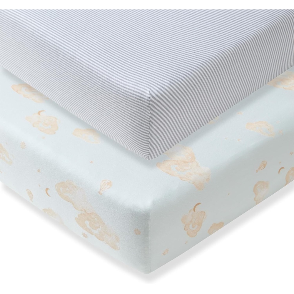 image:imageBurts Bees Baby Organic Cotton Fitted Crib Sheet Breathable Baby Bedding Infant and Toddler Bed Sheet for Boys and GirlsGood Night Sky Blue 2pk