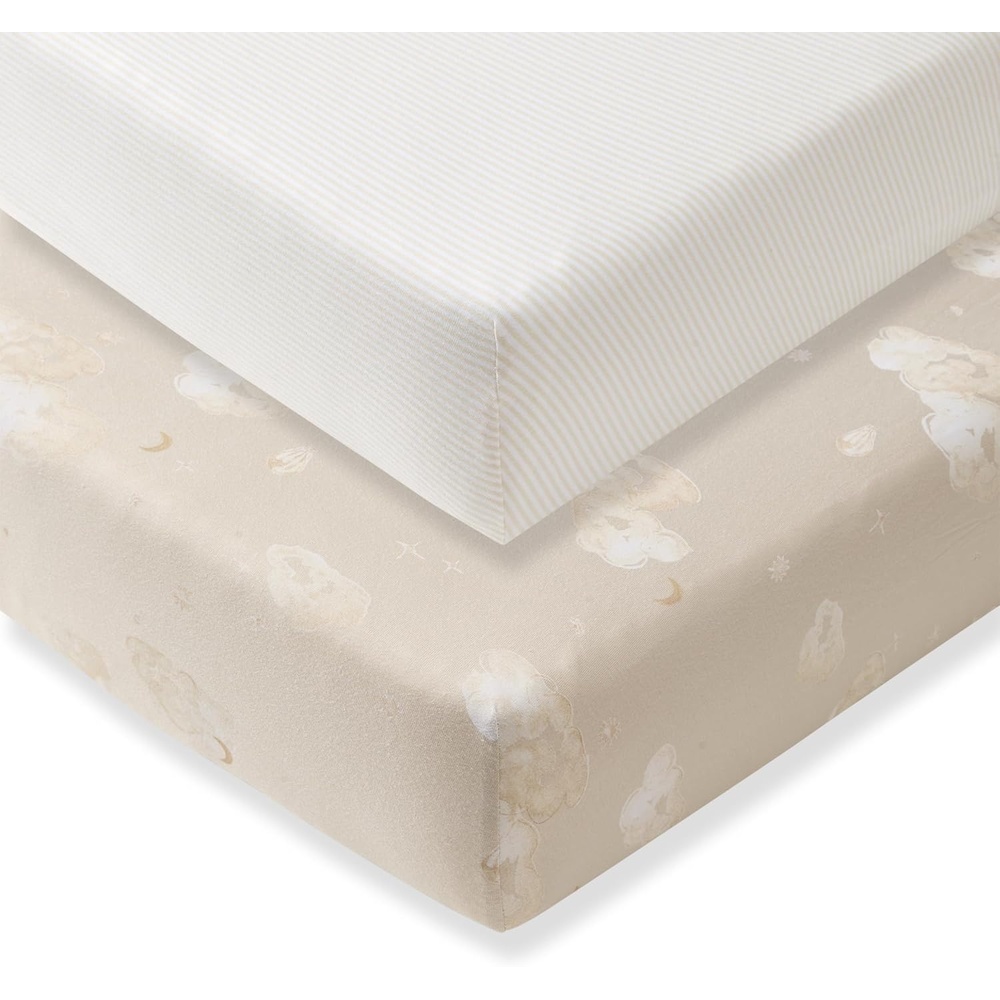 image:imageBurts Bees Baby Organic Cotton Fitted Crib Sheet Breathable Baby Bedding Infant and Toddler Bed Sheet for Boys and GirlsGood Night Sky Stone 2pk