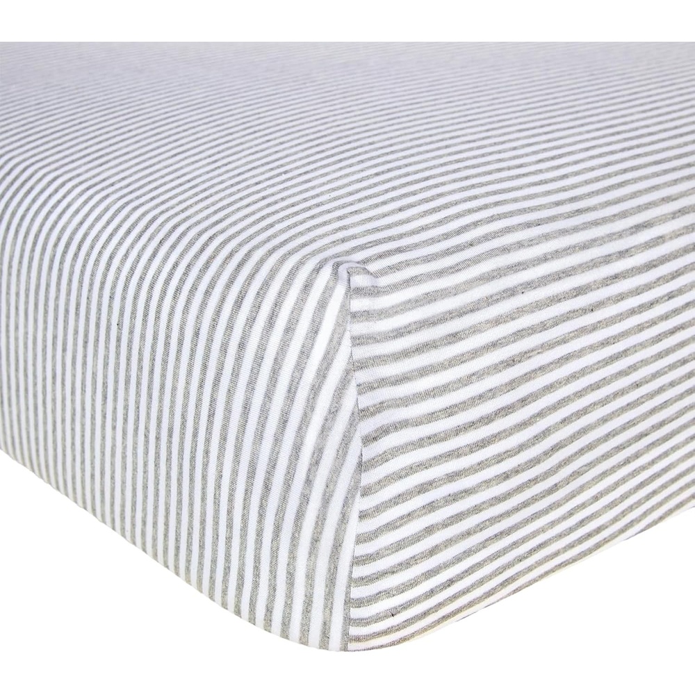 image:imageBurts Bees Baby Organic Cotton Fitted Crib Sheet Breathable Baby Bedding Infant and Toddler Bed Sheet for Boys and GirlsHeather Grey Stripes