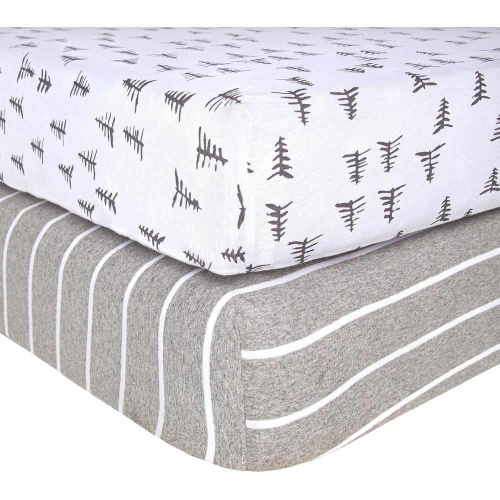 image:imageBurts Bees Baby Organic Cotton Fitted Crib Sheet Breathable Baby Bedding Infant and Toddler Bed Sheet for Boys and GirlsPine ForestStripe 2pk