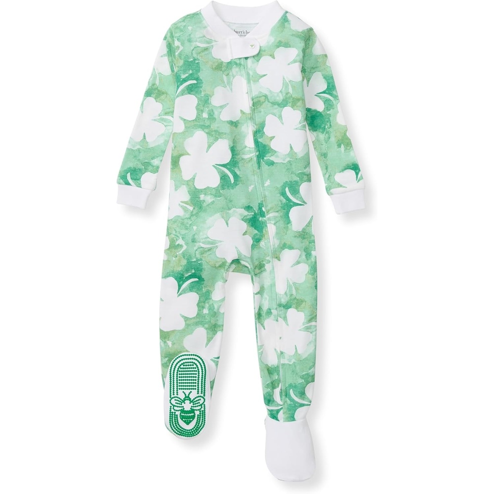 image:imageBurts Bees Baby Organic Cotton Footed Pajamas for Boys Zipper PJ Sleeper Snug Fit Sleepwear with NonSlip Bee GripsArtsy Clover