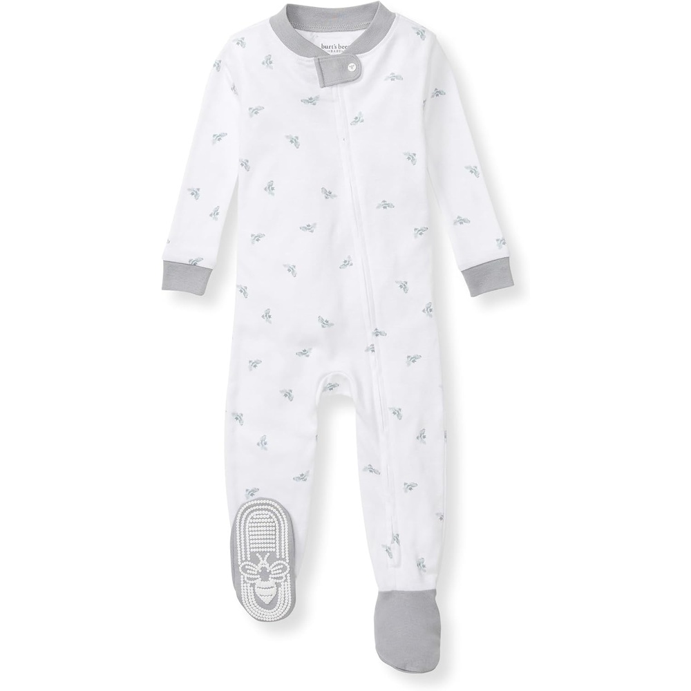 image:imageBurts Bees Baby Organic Cotton Footed Pajamas for Boys Zipper PJ Sleeper Snug Fit Sleepwear with NonSlip Bee GripsBlue Golden Bee