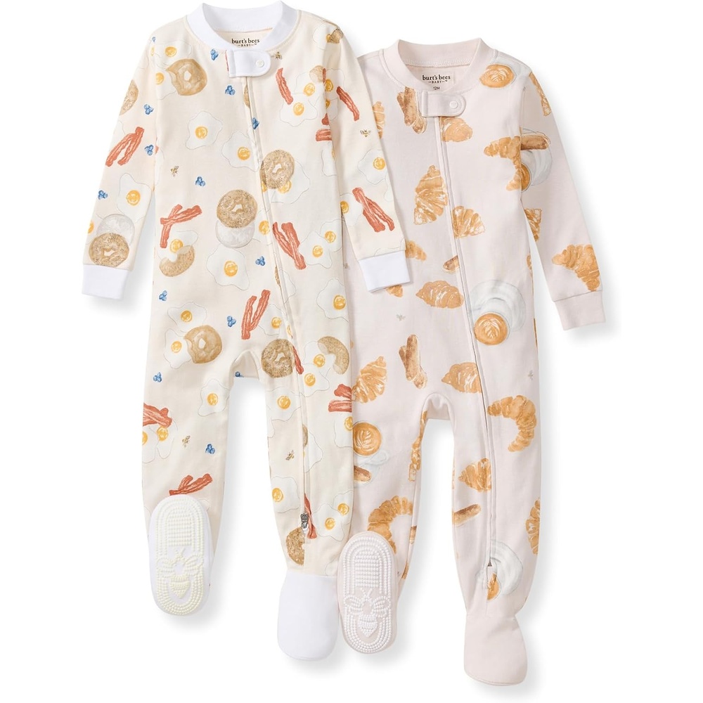 image:imageBurts Bees Baby Organic Cotton Footed Pajamas for Boys Zipper PJ Sleeper Snug Fit Sleepwear with NonSlip Bee GripsEggs  Coffee