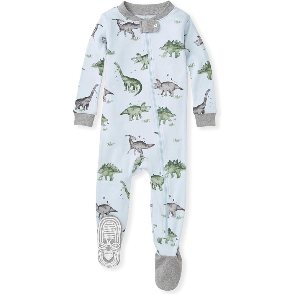 image:imageBurts Bees Baby Organic Cotton Footed Pajamas for Boys Zipper PJ Sleeper Snug Fit Sleepwear with NonSlip Bee GripsHappy Herbivores