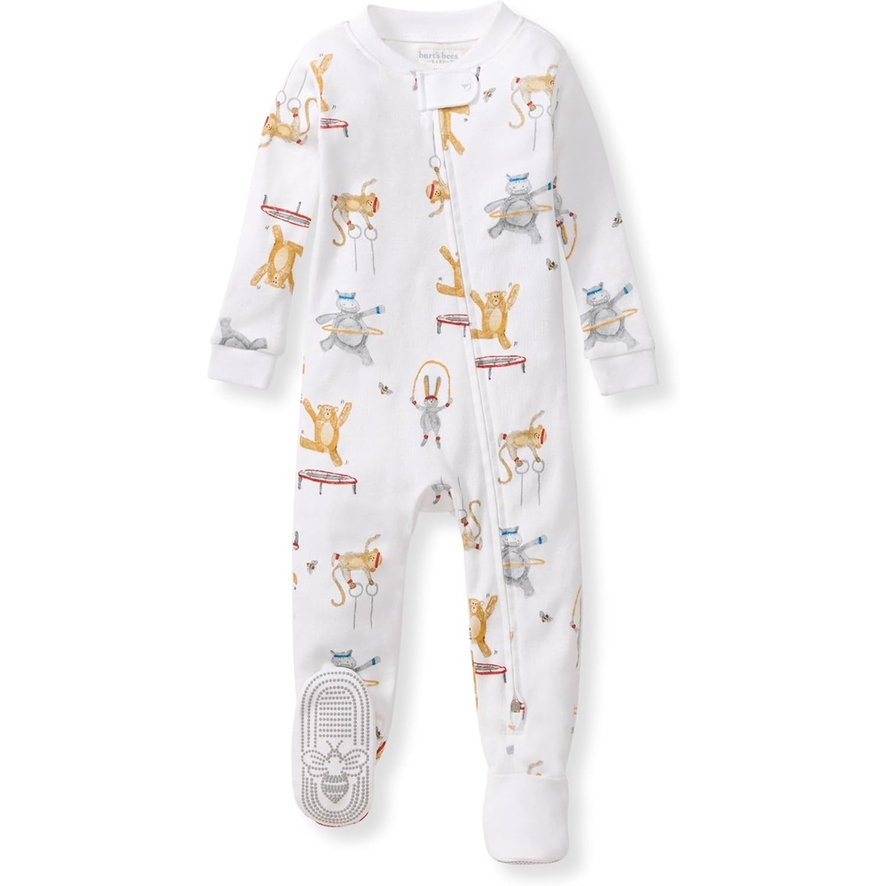 image:imageBurts Bees Baby Organic Cotton Footed Pajamas for Boys Zipper PJ Sleeper Snug Fit Sleepwear with NonSlip Bee GripsJungle Gym