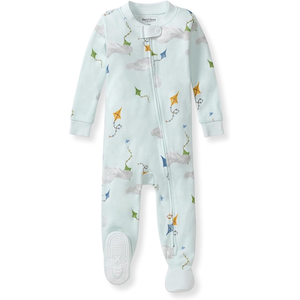 image:imageBurts Bees Baby Organic Cotton Footed Pajamas for Boys Zipper PJ Sleeper Snug Fit Sleepwear with NonSlip Bee GripsKite Festival