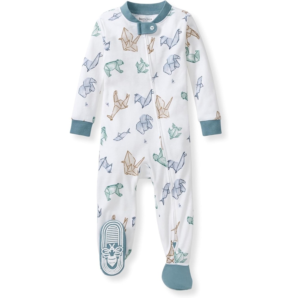 image:imageBurts Bees Baby Organic Cotton Footed Pajamas for Boys Zipper PJ Sleeper Snug Fit Sleepwear with NonSlip Bee GripsOrigami Animals