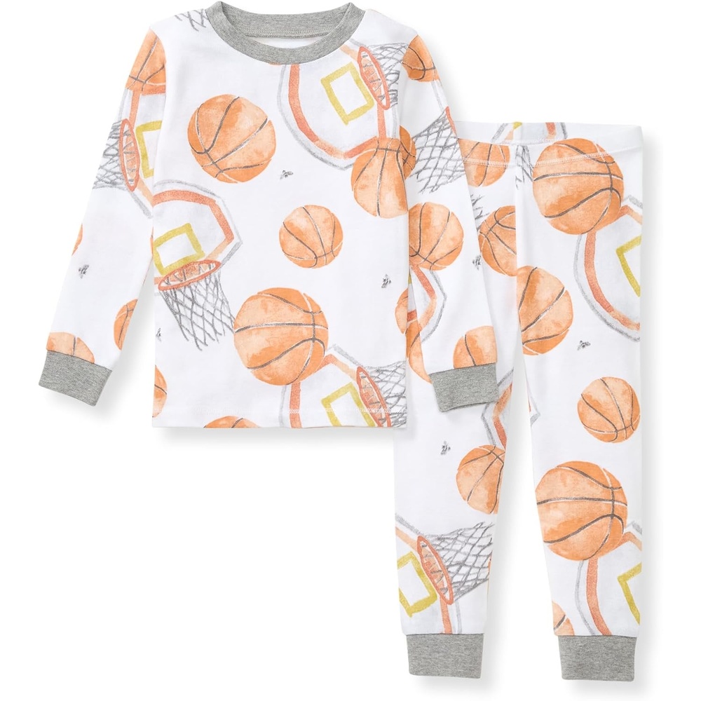image:imageBurts Bees Baby Organic Cotton Pajamas for Boys 100 Cotton Pajama Set for Toddlers and Kids Soft and Stretchable FabricBasketball